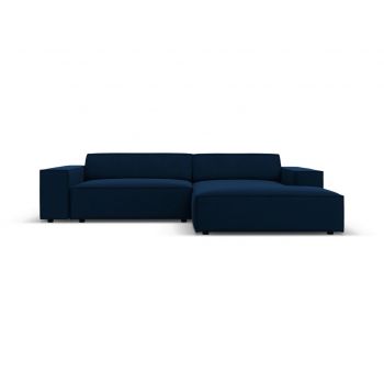 Coltar modular dreapta 3 locuri, Jodie, Micadoni Home, BL, 224x166x70 cm, catifea, albastru regal la reducere