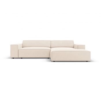 Coltar modular dreapta 3 locuri, Jodie, Micadoni Home, BL, 224x166x70 cm, catifea, bej deschis