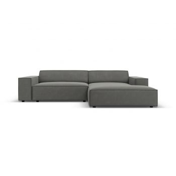 Coltar modular dreapta 3 locuri, Jodie, Micadoni Home, BL, 224x166x70 cm, catifea, gri deschis la reducere