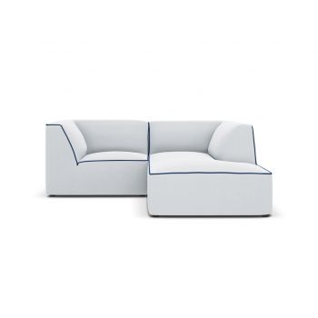 Coltar dreapta 3 locuri, Ruby, Micadoni Home, BL, 186x180x69 cm, tesatura chenille, gri deschis/albastru royal