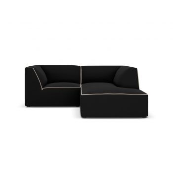 Coltar modular dreapta 3 locuri, Ruby, Micadoni Home, BL, 186x180x69 cm, tesatura chenille, negru/bej