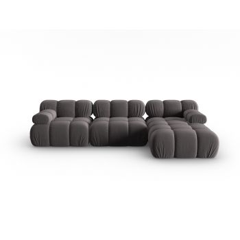 Coltar modular dreapta 4 locuri, Bellis, Micadoni Home, BL, 282x155x70 cm, catifea, gri inchis