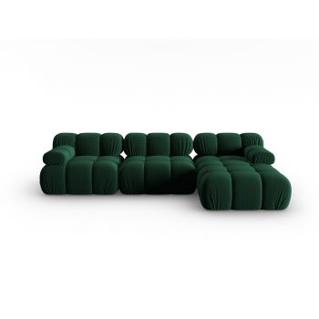 Coltar modular dreapta 4 locuri, Bellis, Micadoni Home, BL, 282x155x70 cm, catifea, verde bottle