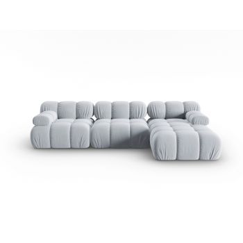 Coltar modular dreapta 4 locuri, Bellis, Micadoni Home, BL, 285x157x63 cm, catifea, albastru deschis