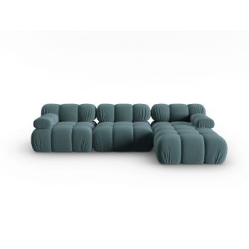 Coltar modular dreapta 4 locuri, Bellis, Micadoni Home, BL, 285x157x63 cm, catifea, albastru petrol