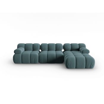 Coltar modular dreapta 4 locuri, Bellis, Micadoni Home, BL, 285x122x63 cm, catifea, albastru petrol la reducere