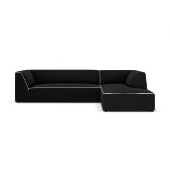 Coltar modular dreapta 4 locuri, Ruby, Micadoni Home, BL, 273x180x69 cm, tesatura chenille, negru/bej