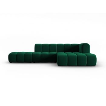 Coltar modular dreapta 5 locuri, Lupine, Micadoni Home, BL, fara cotiera, 294x175x70 cm, catifea, verde bottle la reducere