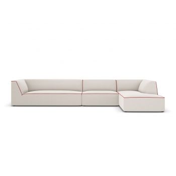 Coltar modular dreapta 5 locuri, Ruby, Micadoni Home, BL, 366x180x69 cm, tesatura chenille, bej/rosu