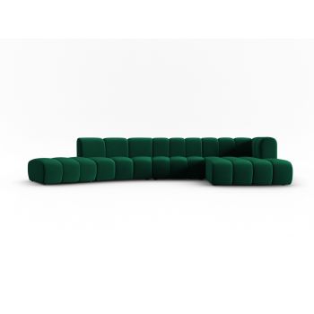 Coltar modular dreapta 6 locuri, Lupine, Micadoni Home, BL, 425x175x70 cm, catifea, verde bottle la reducere