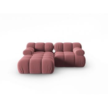 Coltar modular stanga 3 locuri, Bellis, Micadoni Home, BL, 191x157x62 cm, catifea, roz