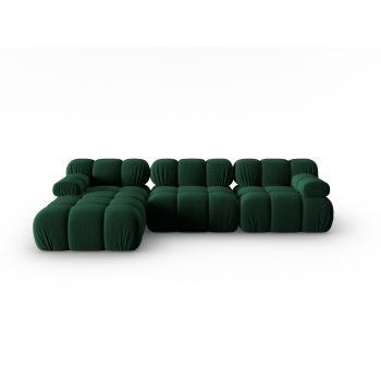 Coltar modular stanga 4 locuri, Bellis, Micadoni Home, BL, 282x155x70 cm, catifea, verde bottle
