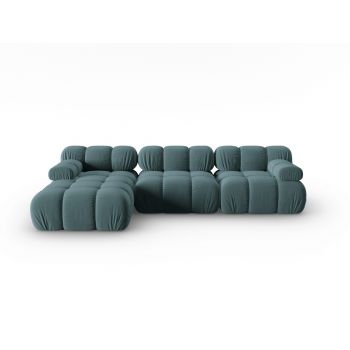 Coltar modular stanga 4 locuri, Bellis, Micadoni Home, BL, 285x157x63 cm, catifea, albastru petrol