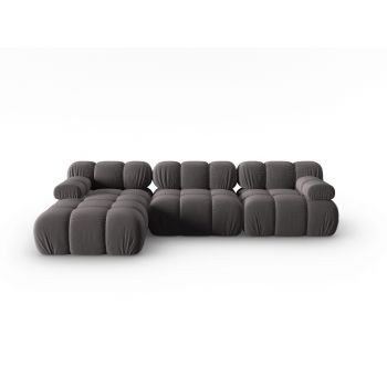 Coltar modular stanga 4 locuri, Bellis, Micadoni Home, BL, 285x157x63 cm, catifea, gri inchis
