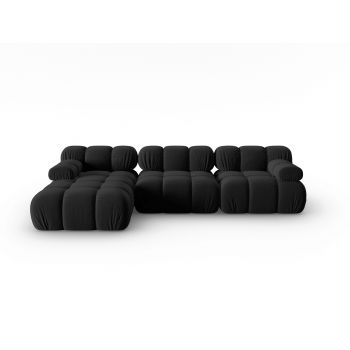 Coltar modular stanga 4 locuri, Bellis, Micadoni Home, BL, 285x157x63 cm, catifea, negru
