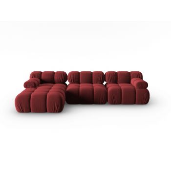 Coltar modular stanga 4 locuri, Bellis, Micadoni Home, BL, 285x157x63 cm, catifea, rosu inchis