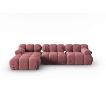 Coltar modular stanga 4 locuri, Bellis, Micadoni Home, BL, 285x122x63 cm, catifea, roz