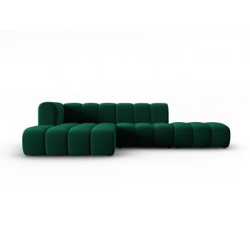 Coltar modular stanga 5 locuri, Lupine, Micadoni Home, BL, fara cotiera, 294x175x70 cm, catifea, verde bottle
