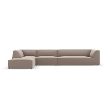 Coltar modular stanga 5 locuri, Ruby, Micadoni Home, BL, 366x180x69 cm, piele ecologica, maro deschis