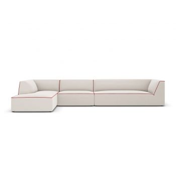 Coltar modular stanga 5 locuri, Ruby, Micadoni Home, BL, 366x180x69 cm, tesatura chenille, bej/rosu