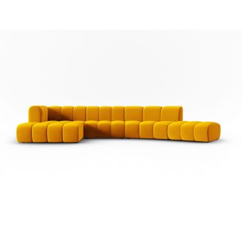 Coltar modular stanga 6 locuri, Lupine, Micadoni Home, BL, 425x175x70 cm, catifea, galben