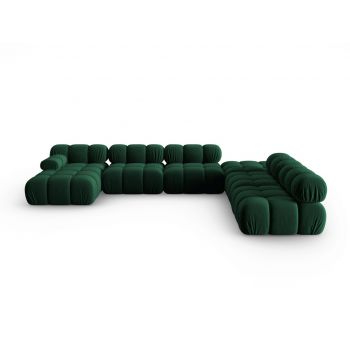 Coltar panoramic dreapta 7 locuri design modular, Bellis, Micadoni Home, BL, 379x282x63 cm, catifea, verde bottle