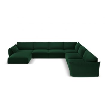 Coltar panoramic dreapta 8 locuri, Kaelle, Micadoni Home, BL, 384x284x85 cm, catifea, verde bottle la reducere