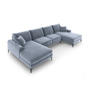 Coltar panoramic, Madara, Mazzini Sofas, 6 locuri, 334x182x90 cm, catifea, albastru deschis