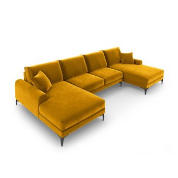 Coltar panoramic, Madara, Mazzini Sofas, 6 locuri, 334x182x90 cm, catifea, galben