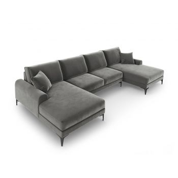 Coltar panoramic, Madara, Mazzini Sofas, 6 locuri, 334x182x90 cm, catifea, gri deschis