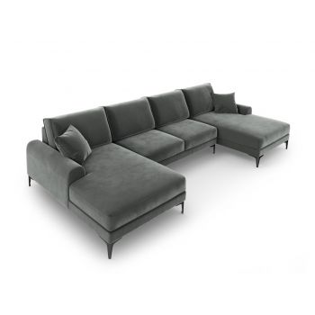 Coltar panoramic, Madara, Mazzini Sofas, 6 locuri, 334x182x90 cm, catifea, gri inchis la reducere