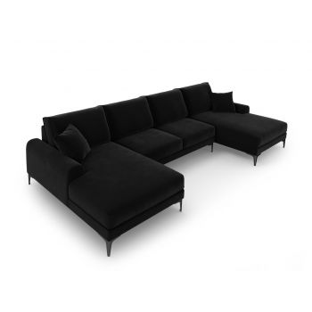 Coltar panoramic, Madara, Mazzini Sofas, 6 locuri, 334x182x90 cm, catifea, negru Coltar panoramic, Madara, Mazzini Sofas, 6 locuri, 334x182x90 cm, catifea, negru