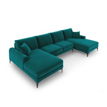 Coltar panoramic, Madara, Mazzini Sofas, 6 locuri, 334x182x90 cm, catifea, turcoaz