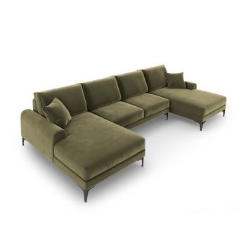 Coltar panoramic, Madara, Mazzini Sofas, 6 locuri, 334x182x90 cm, catifea, verde la reducere