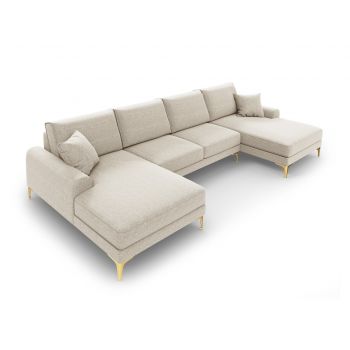 Coltar panoramic, Madara, Mazzini Sofas, 6 locuri, gold legs, 334x182x90 cm, material structurat, bej deschis