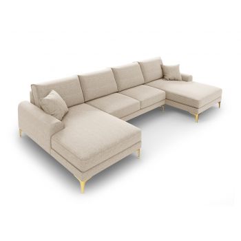 Coltar panoramic, Madara, Mazzini Sofas, 6 locuri, gold legs, 334x182x90 cm, material structurat, bej la reducere