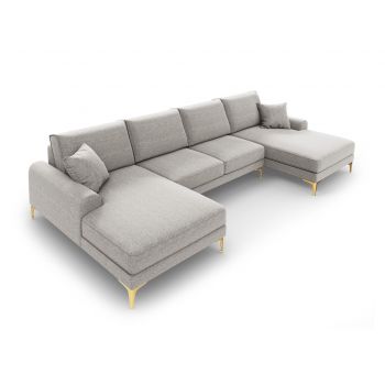 Coltar panoramic, Madara, Mazzini Sofas, 6 locuri, gold legs, 334x182x90 cm, material structurat, gri deschis la reducere