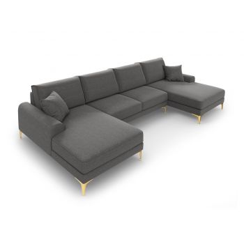 Coltar panoramic, Madara, Mazzini Sofas, 6 locuri, gold legs, 334x182x90 cm, material structurat, gri inchis