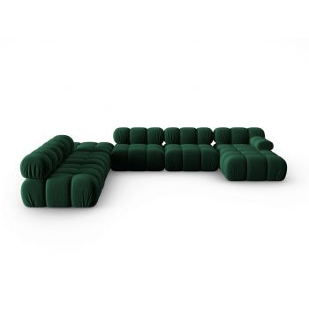 Coltar panoramic stanga 7 locuri design modular, Bellis, Micadoni Home, BL, 379x282x63 cm, catifea, verde bottle la reducere