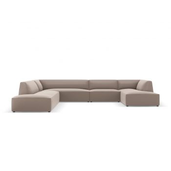 Coltar panoramic stanga 7 locuri, Ruby, Micadoni Home, BL, 366x273x69 cm, piele ecologica, maro deschis la reducere