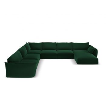 Coltar panoramic stanga 8 locuri, Kaelle, Micadoni Home, BL, 384x284x85 cm, catifea, verde bottle la reducere