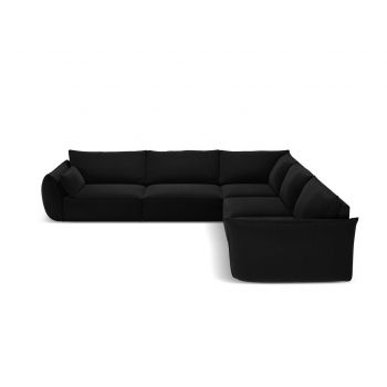 Coltar simetric 7 locuri, Kaelle, Micadoni Home, BL, 286x286x85 cm, catifea, negru la reducere