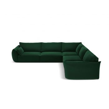 Coltar simetric 7 locuri, Kaelle, Micadoni Home, BL, 286x286x85 cm, catifea, verde bottle