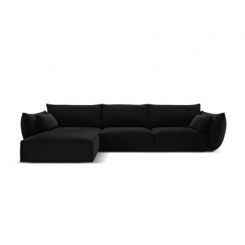 Coltar stanga 4 locuri, Kaelle, Micadoni Home, BL, 308x171x85 cm, catifea, negru