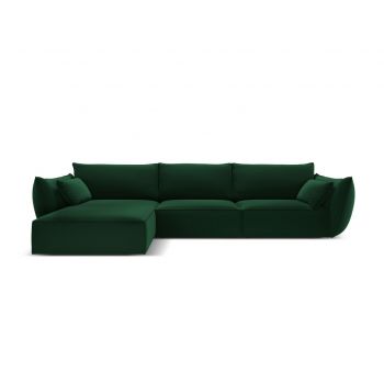 Coltar stanga 4 locuri, Kaelle, Micadoni Home, BL, 308x171x85 cm, catifea, verde bottle