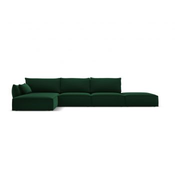 Coltar stanga 5 locuri, Kaelle, Micadoni Home, BL, fara cotiera, 364x171x85 cm, catifea, verde bottle la reducere