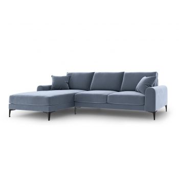 Coltar stanga, Madara, Mazzini Sofas, 5 locuri, 254x182x90 cm, catifea, albastru deschis