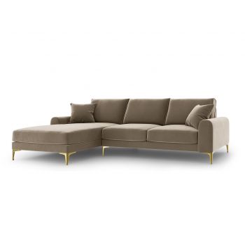 Coltar stanga, Madara, Mazzini Sofas, 5 locuri, gold legs, 254x182x90 cm, catifea, bej