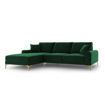 Coltar stanga, Madara, Mazzini Sofas, 5 locuri, gold legs, 254x182x90 cm, catifea, verde bottle