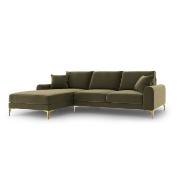 Coltar stanga, Madara, Mazzini Sofas, 5 locuri, gold legs, 254x182x90 cm, catifea, verde la reducere